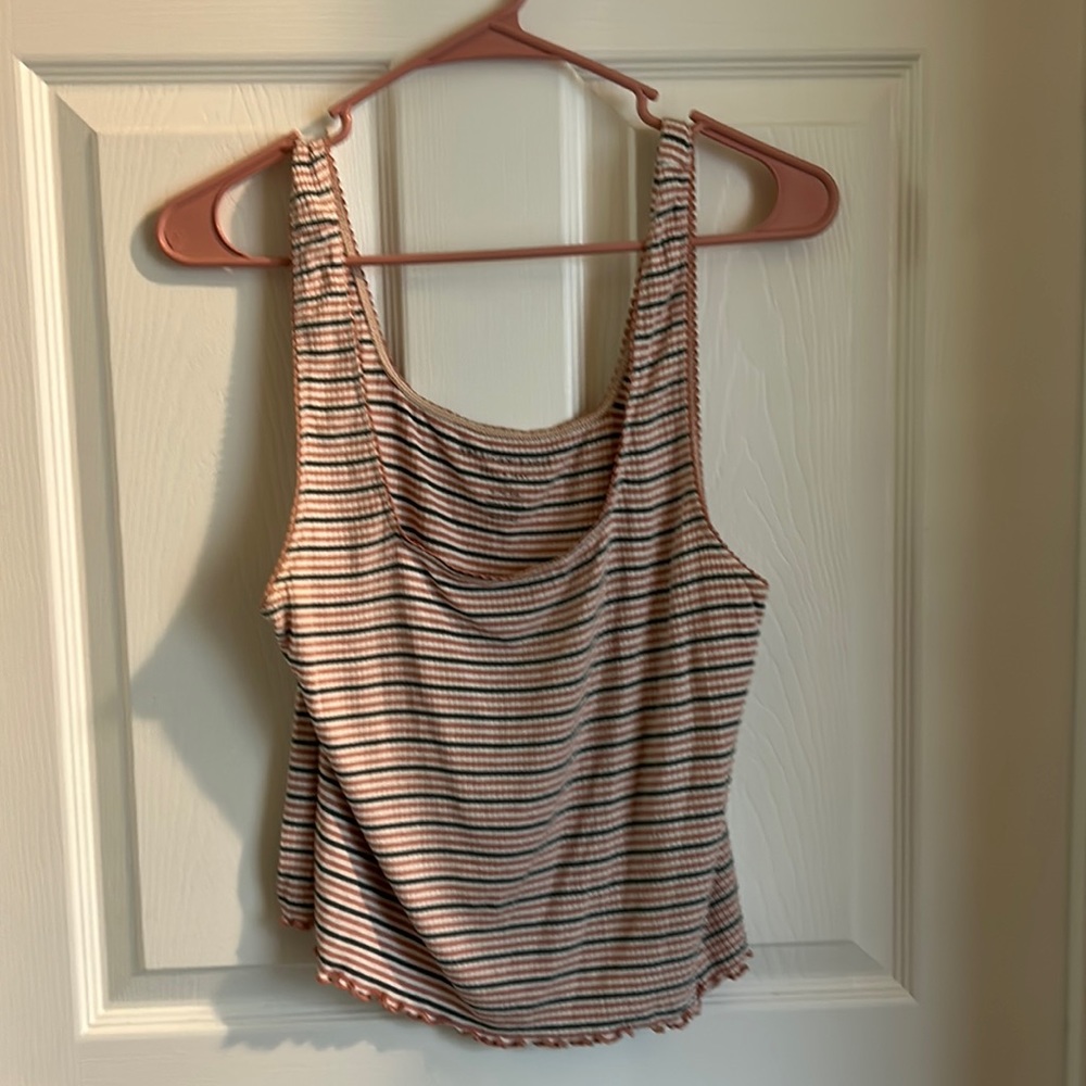 Pink, gray, and white American eagle tank